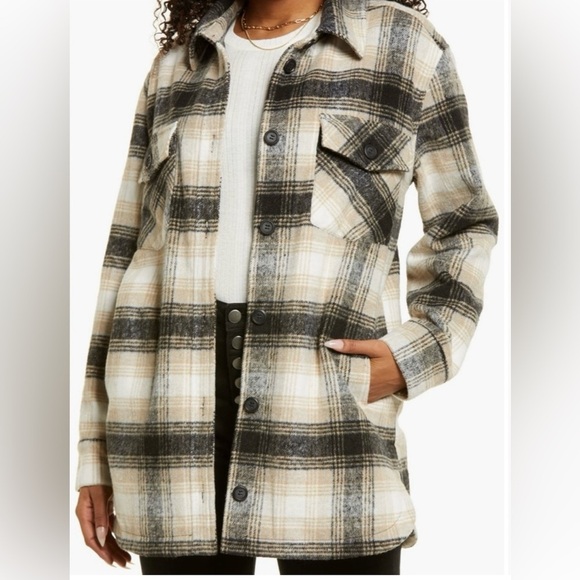 THREAD & SUPPLY Shirt Jacket Shacket S Black Tan Plaid Flannel Chore Pocket - Picture 13 of 15